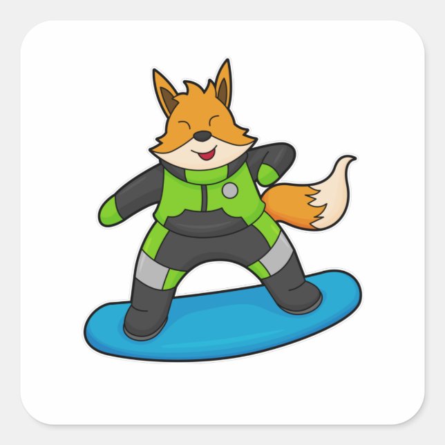 Adesivo Quadrado Fox como Snowboarder com Snowboard (Frente)