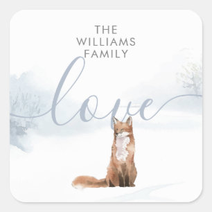 Adesivo Quadrado Fox da Cena de Madeira de inverno