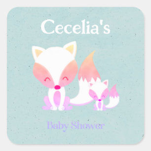 Adesivo Quadrado Fox de Momma Bonita e Chá de fraldas de Raposa-Beb