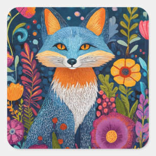 Adesivo Quadrado Fox Dot Art Vibrante Em Meio À Flora Esbuvada