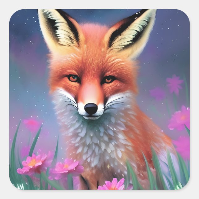 Adesivo Quadrado Fox Floral Fantasy Art (Frente)