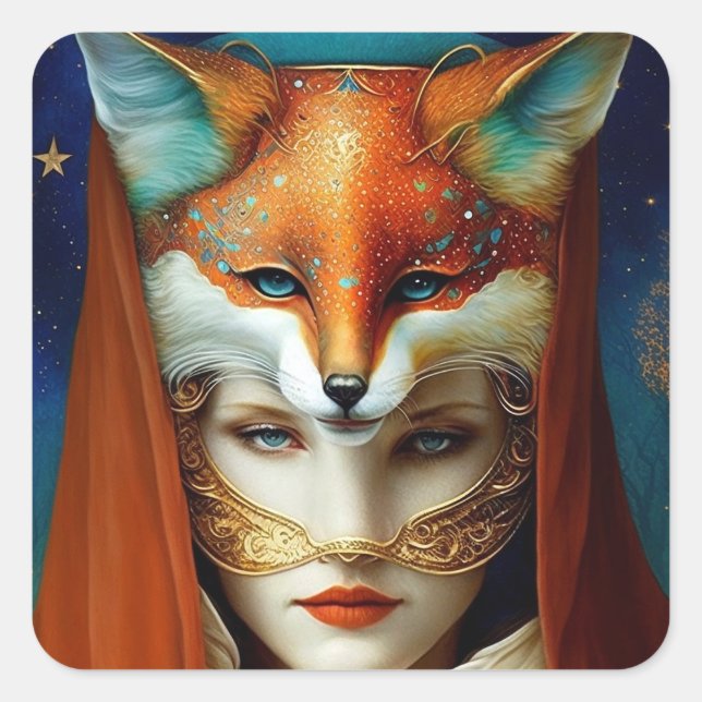 Adesivo Quadrado Fox Mulher Surreal Fantasy Art (Frente)