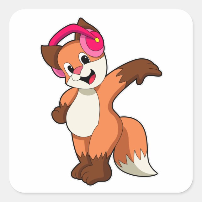 Adesivo Quadrado Fox na Música com Fone de Ouvido (Frente)