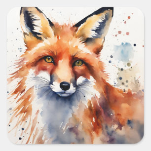 Adesivo Quadrado Fox Retrato de Aquarela