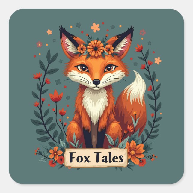 Adesivo Quadrado Fox Tales Boho Woodland Animal (Frente)