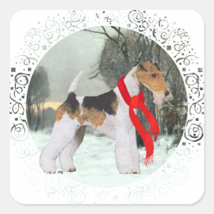 Adesivo Quadrado Fox Terrier Inverno