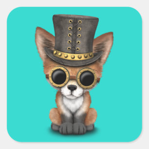 Adesivo Quadrado Fox vermelho do bebê bonito de Steampunk