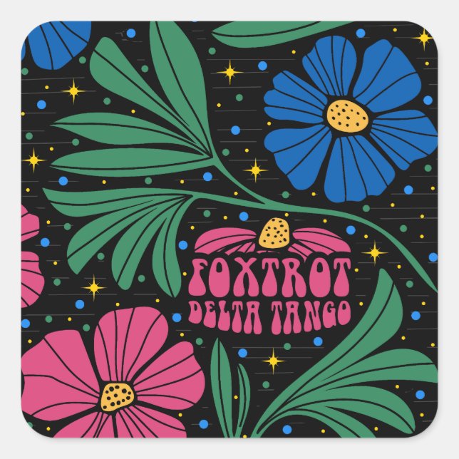 Adesivo Quadrado Foxtrot Delta Tango Flower Boho (Frente)