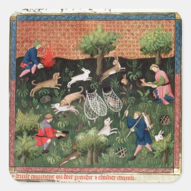 Adesivo Quadrado Fr 616 fol.92 Lebres de caça, da Livre de (Frente)