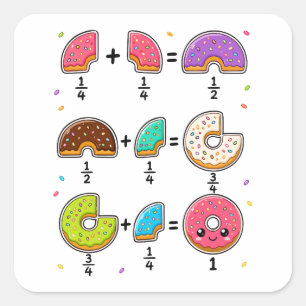 Adesivo Quadrado Frações de Donut Humor de Aprendizado de Matemátic