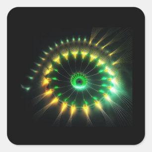 Adesivo Quadrado Fractal de catavento a jato verde e amarelo