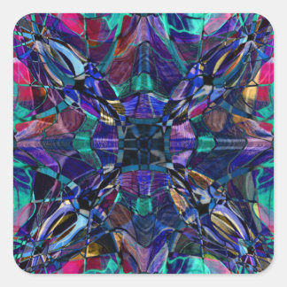 Adesivo Quadrado Fractal de Kaleidoscópio Azul
