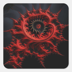 Adesivo Quadrado Fractal de Mandelbrot Vermelho em um Fundo Preto