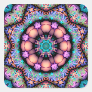 Adesivo Quadrado Fractal Mandala Floral Psicodélico