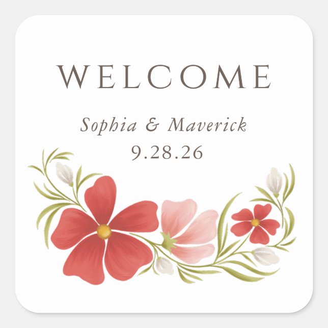 Adesivo Quadrado Framboesa e Vinheta Floral Negra (Frente)