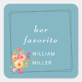 Adesivo Quadrado Frame with Roses, Wedding style on retro blue