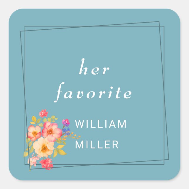 Adesivo Quadrado  Frame with Roses, Wedding style on retro blue (Frente)