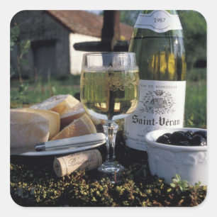 Adesivo Quadrado França, Borgonha, Chablis. Vinho local e