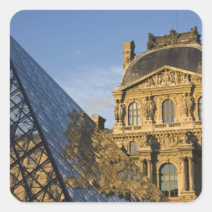 Adesivo Quadrado França, Paris, Museu do Louvre e a Pirâmide,