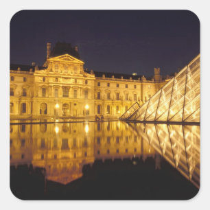 Adesivo Quadrado França, Paris, museu Louvre à noite.