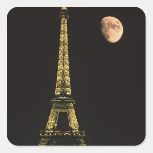Adesivo Quadrado França, Paris. Torre Eiffel à noite com