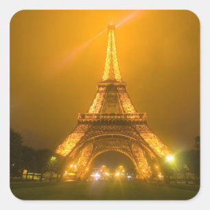 Adesivo Quadrado França, Paris. Torre Eiffel iluminada às 3