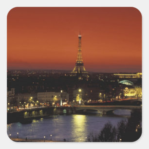 Adesivo Quadrado França, Paris Vista do pôr do sol da Torre Eiffel 