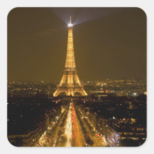 Adesivo Quadrado França, Paris. Vista noturna da Torre Eiffel