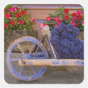 Adesivo Quadrado França, Provença, Sault. Carrinho de madeira antig