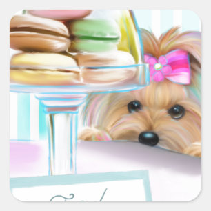Adesivo Quadrado Francês Macarons de Yorkie