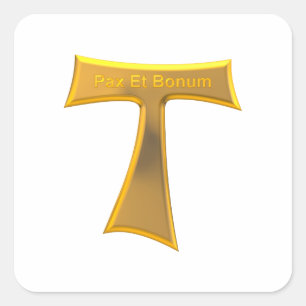 Adesivo Quadrado Franciscan Tau Cross Pax Et Bonum Dourado Metálic