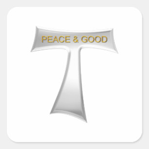 Adesivo Quadrado Franciscan Tau Cross Peace and Good Silver & Doura