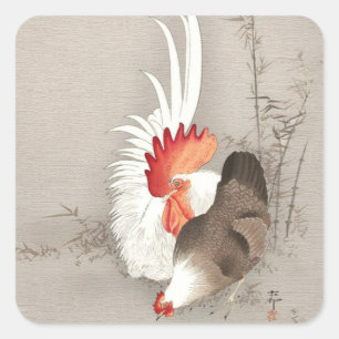 Adesivo Quadrado Frango e Galo por Ohara Koson