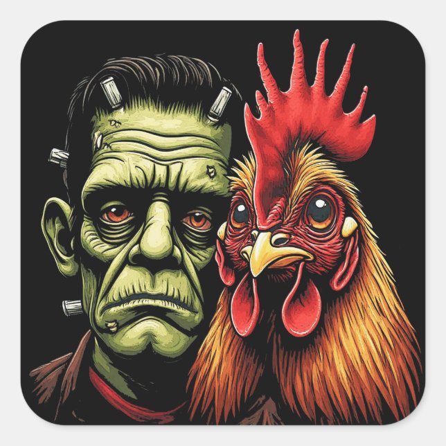 Adesivo Quadrado "Frankenstein & Earl" Chessy Chicken Selfies (Frente)
