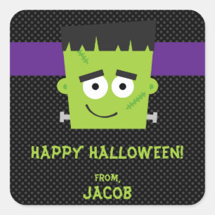 Adesivo Quadrado Frankenstein Halloween Sticker, Crianças Hallowee