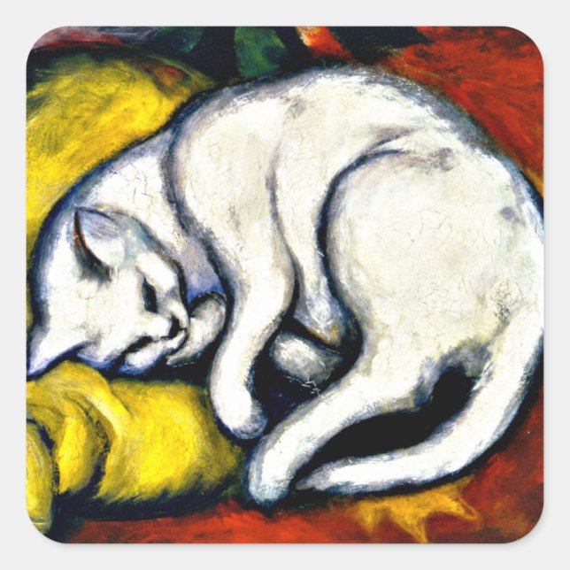 Adesivo Quadrado Franz Marc - O Gato Branco, pintura de arte (Frente)