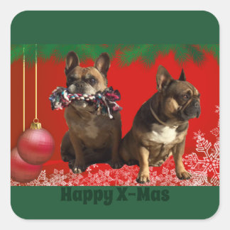 Adesivo Quadrado Französische Bulldogge Frohe Weihnachten Bulldog