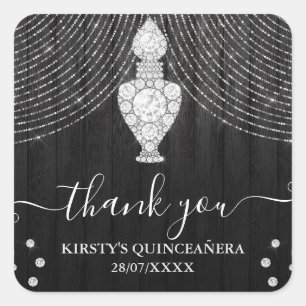 Adesivo Quadrado Frasco de Perfume Diamante de Prata Quinceanera