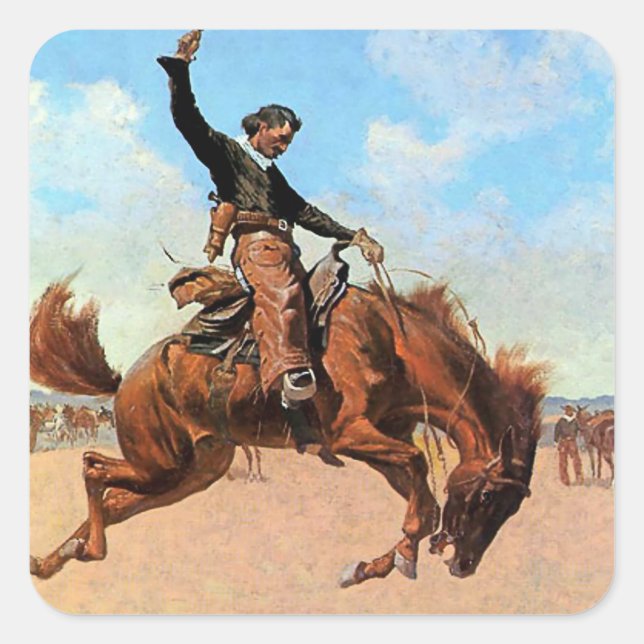 Adesivo Quadrado Frederic Remington Western Art "The Buck Jumper" (Frente)