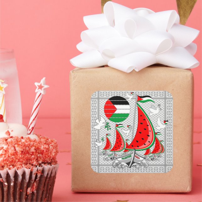 Adesivo Quadrado Freedom Global Sumud Flotilla Boats para Gaza (Festa)