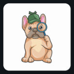 Adesivo Quadrado French bulldog as Detective with Magnifying glass<br><div class="desc">This design is the perfect gift for a birthday,  Christmas and other celebrations. It is suitable for women,  men and kids.</div>