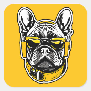 Adesivo Quadrado French Bulldog Headphones