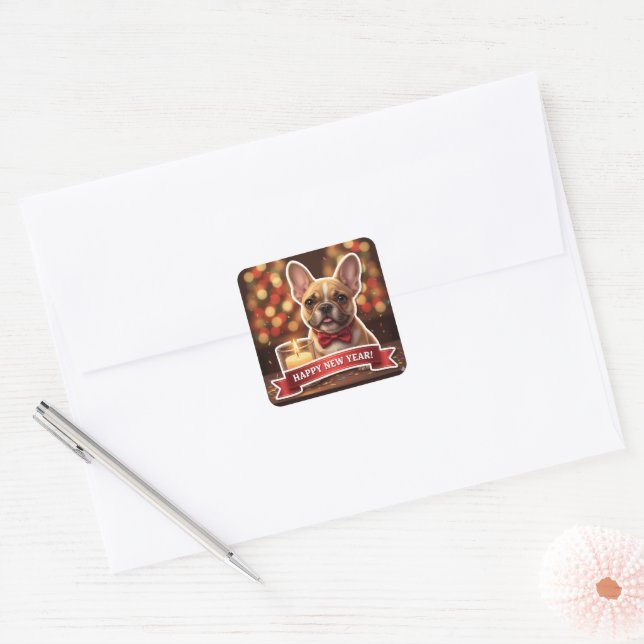 Adesivo Quadrado French Bulldog New Year Celebration Sticker (Envelope)