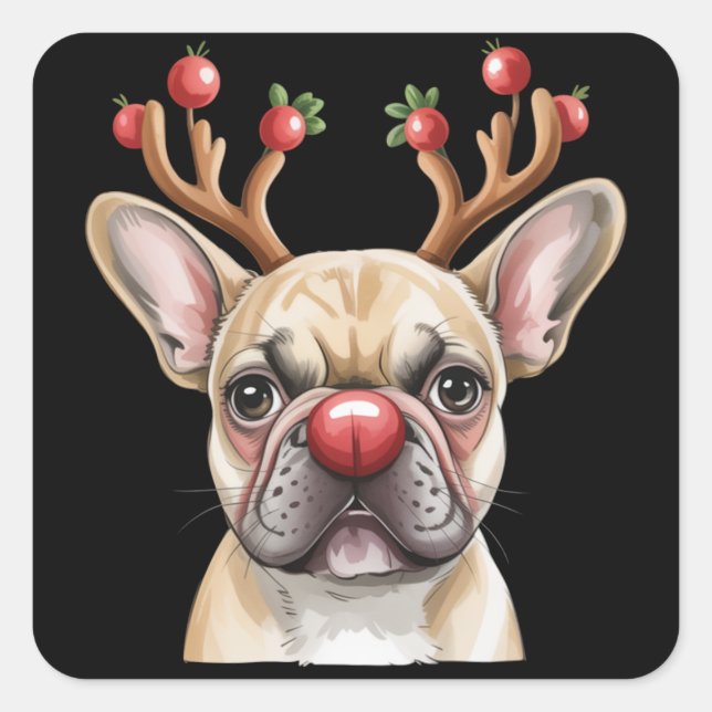Adesivo Quadrado French Bulldog Reindeer Dog Lover Christmas Xmas (Frente)