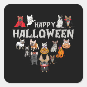 Adesivo Quadrado Frenchie Costume Happy Halloween Buldogue francês
