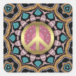 Adesivo Quadrado Fresca rosa doce e Dourada Groovy Peace Mandala En