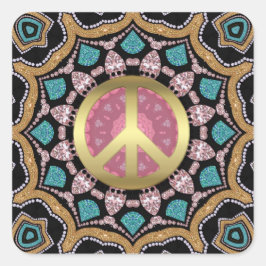 Adesivo Quadrado Fresca rosa doce e Dourada Groovy Peace Mandala En