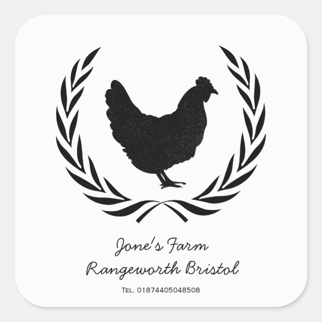 Adesivo Quadrado Fresco de Fazenda de Ovos de Intervalo Livre Perso (Frente)