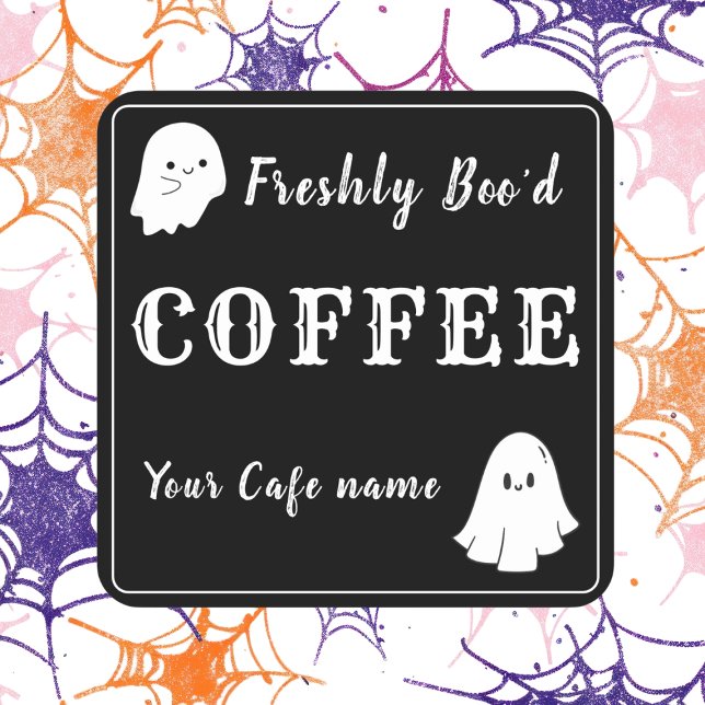Adesivo Quadrado Freshly Boo Black Coffee Business Custom Sticker (Criador carregado)