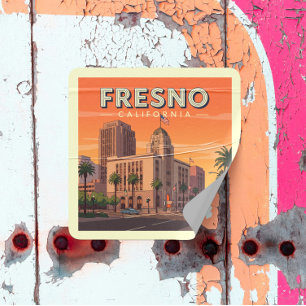 Adesivo Quadrado Fresno Califórnia Vintage